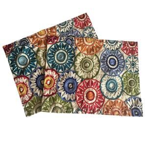 Crate & Barrel LOT OF 2 Jennie Placemats Embroidered Flowerworks Colorful Floral